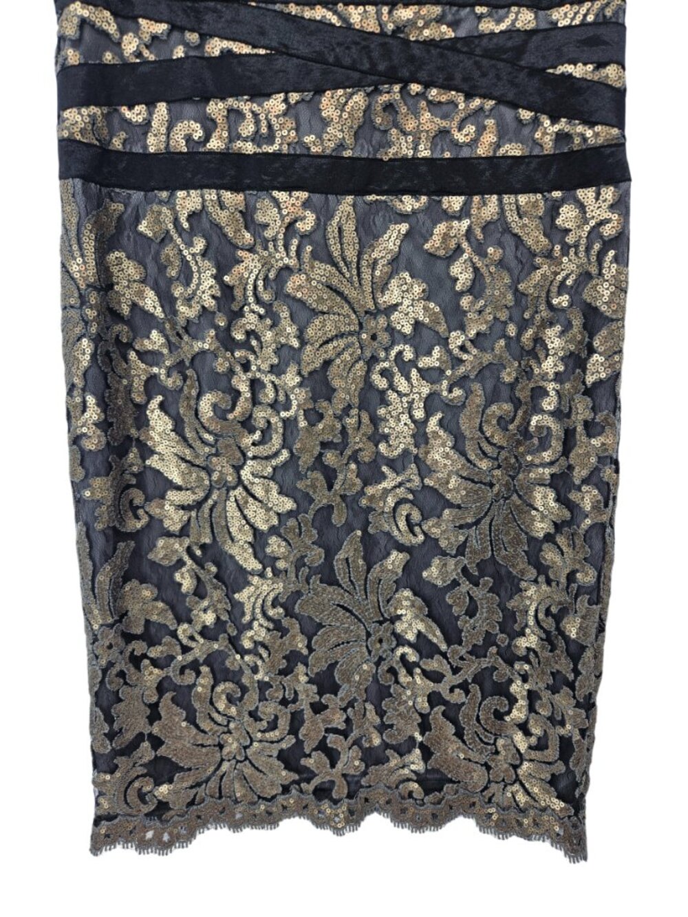 Tadashi Shoji Paillette Embroidered Lace Banded Dress Women's 12 Party Cocktail - Picture 5 of 11
